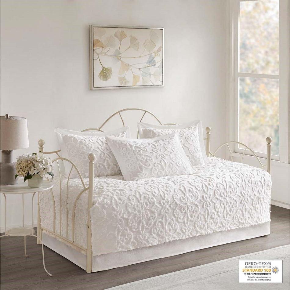Sabrina 5 Piece Tufted Cotton Chenille Daybed Set - Off White  - Daybed Size - 39" x 75"