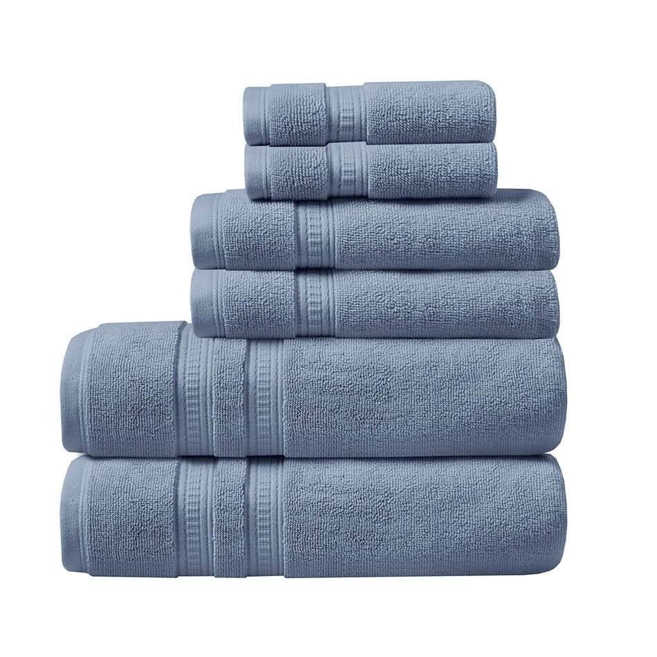 Plume 100% Cotton Feather Touch Antimicrobial Towel 6 Piece Set - Blue