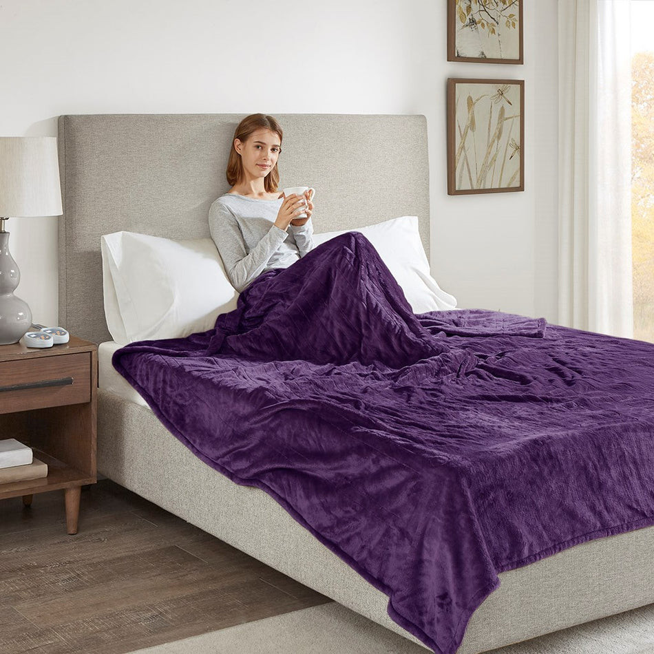 Heated Plush Heated Blanket - Purple  - Twin Size