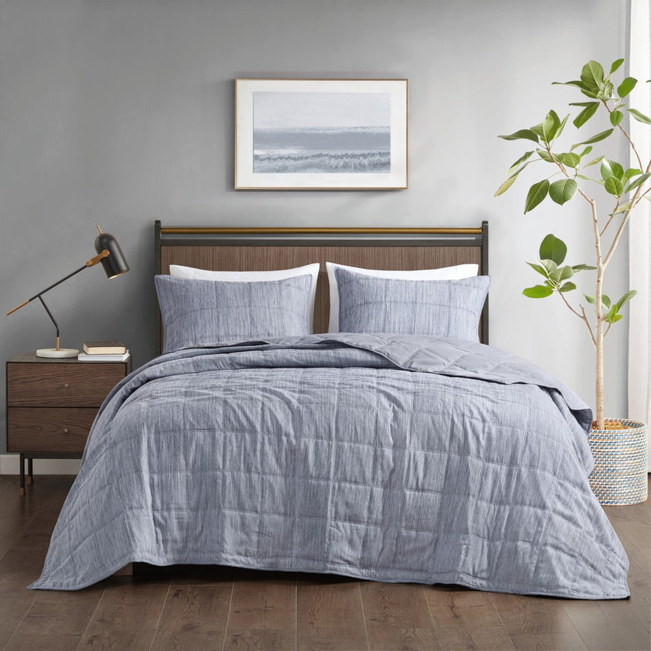 Guthrie 3 Piece Striated Cationic Dyed Oversized Quilt Set
 - Blue - King/Cal King