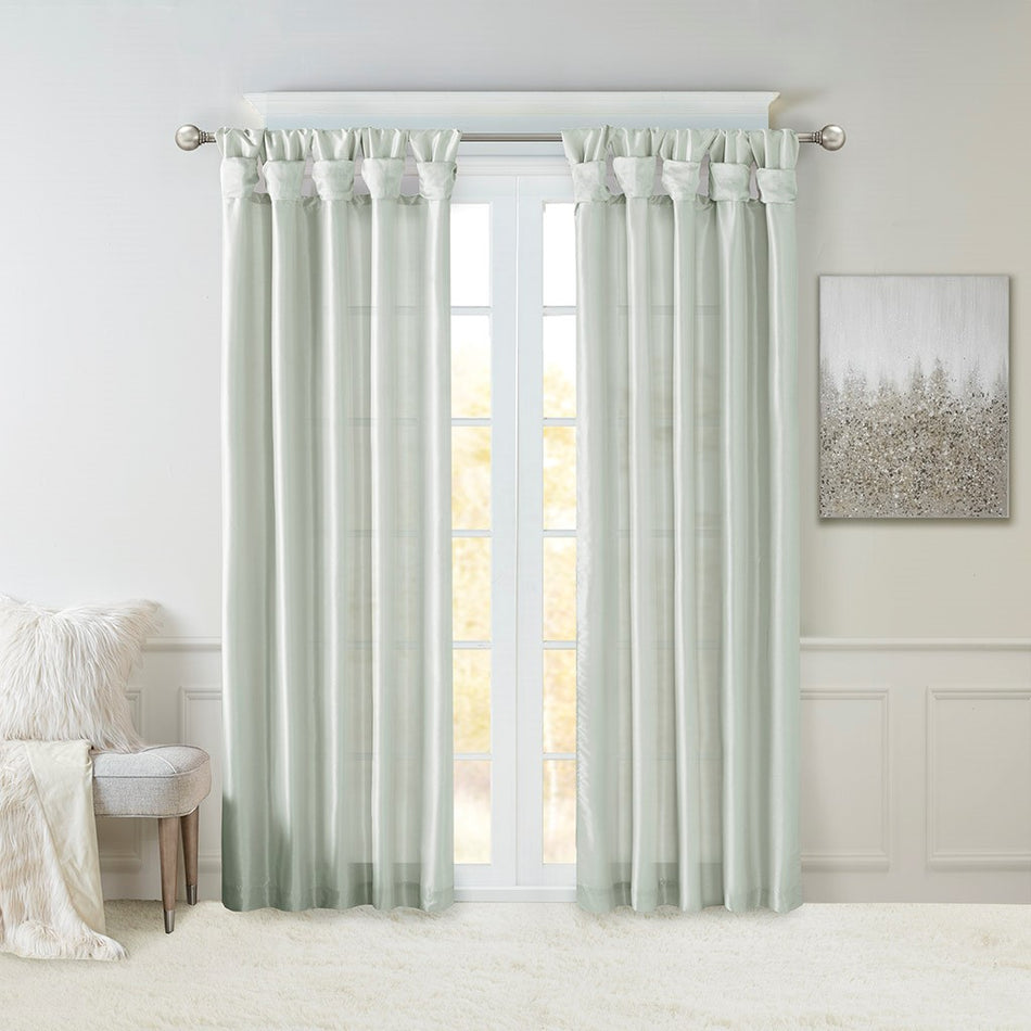 Madison Park Emilia Twist Tab Lined Window Curtain - Dusty Aqua - 50x95"