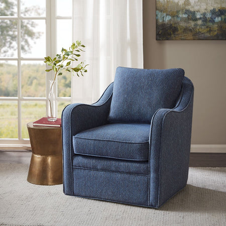 Madison Park Brianne Wide Seat Swivel Arm Chair - Navy 