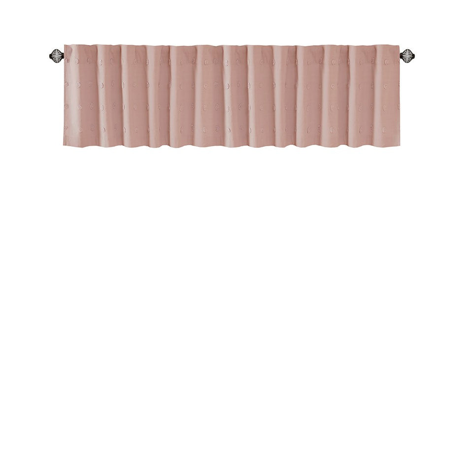 Brooklyn Cotton Jacquard Pom Pom Rod Pocket/Back Tab Window Valance - Pink - 50x18"