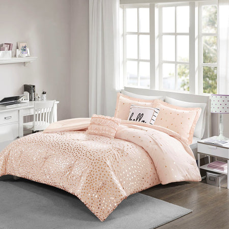 Intelligent Design Zoey Metallic Triangle Print Comforter Set - Blush / Rosegold - Twin Size / Twin XL Size