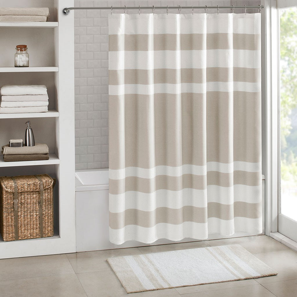 Madison Park Spa Waffle Shower Curtain with 3M Treatment - Taupe - 72x72"