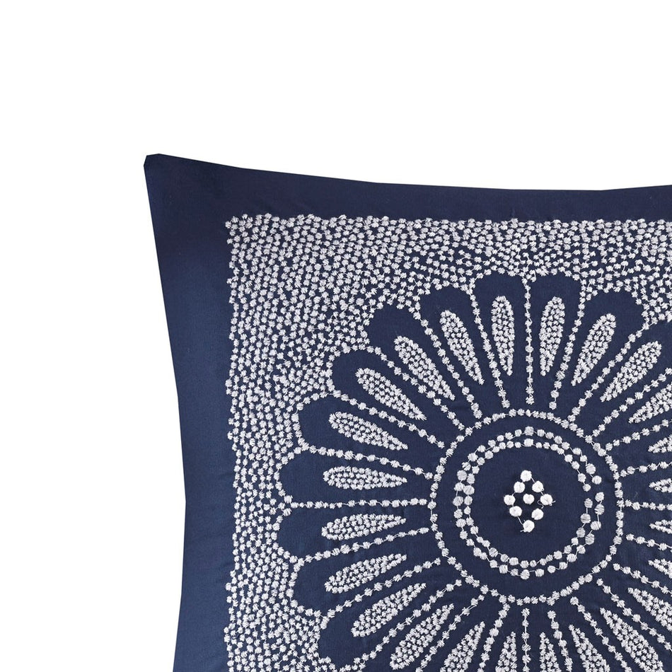 Sofia Cotton Embroidered Decorative Square Pillow - Navy - 20x20"