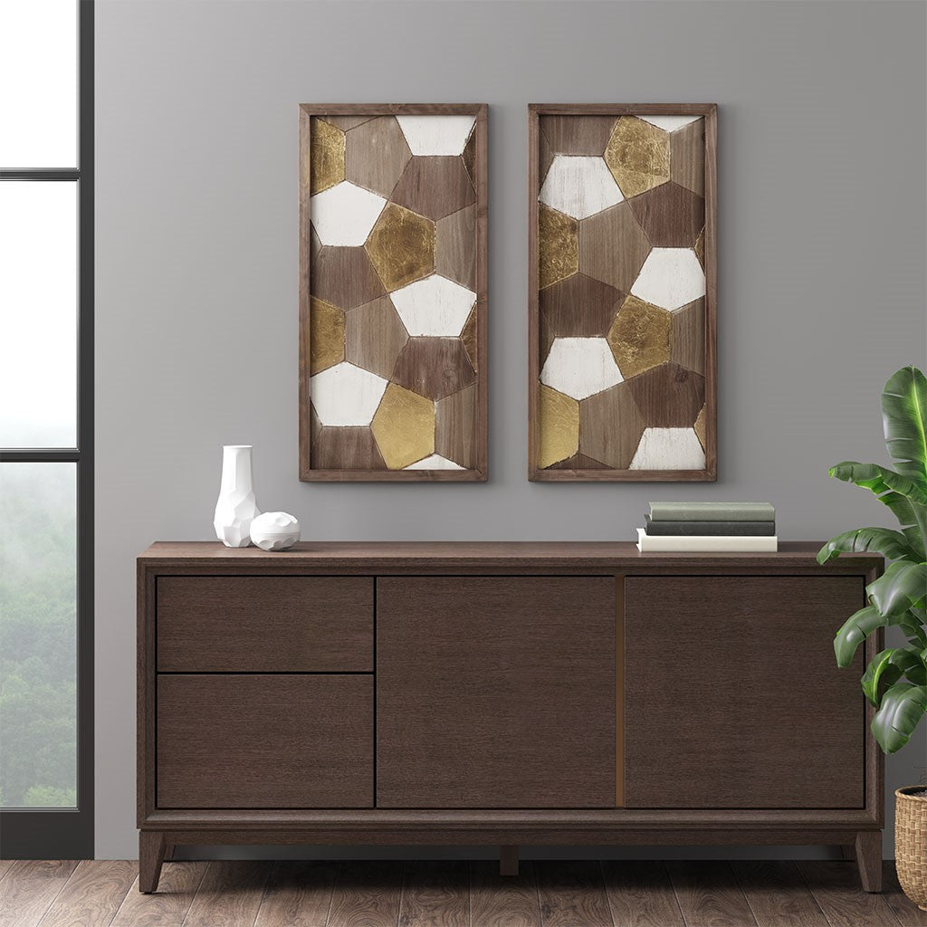 Madison Park Motley Geo Wood Carved Wall Panel 2 Piece Set - Neutral / Gold