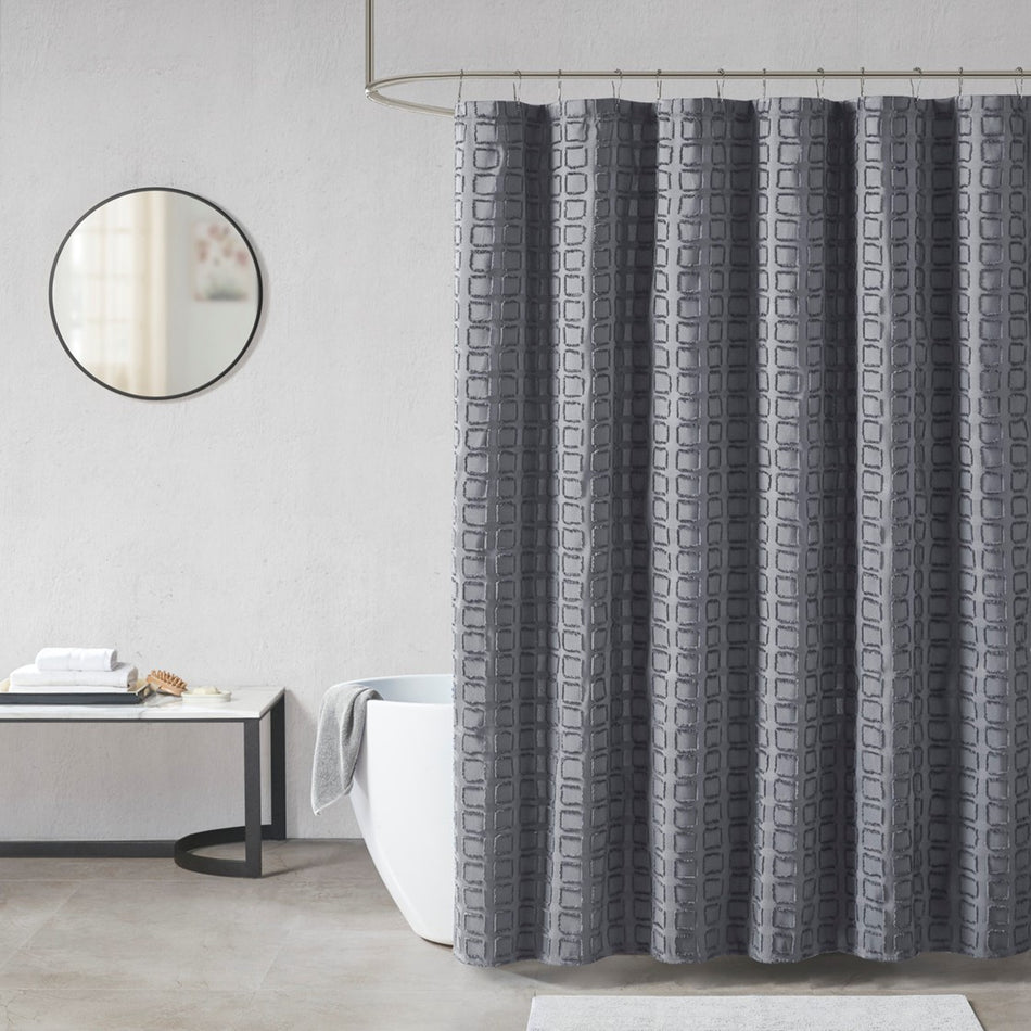 Madison Park Metro Woven Clipped Solid Shower Curtain - Grey - 72x72"