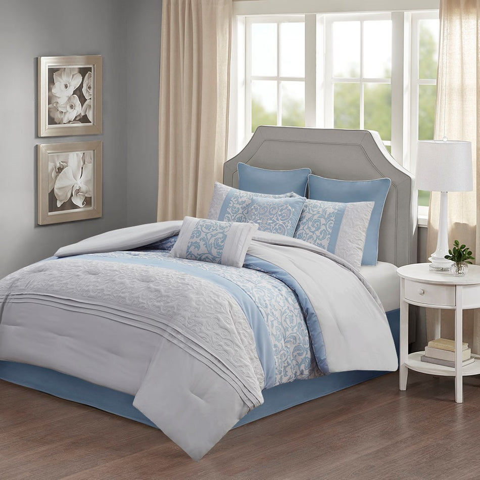 Ramsey Embroidered 8 Piece Comforter Set - Blue - King Size