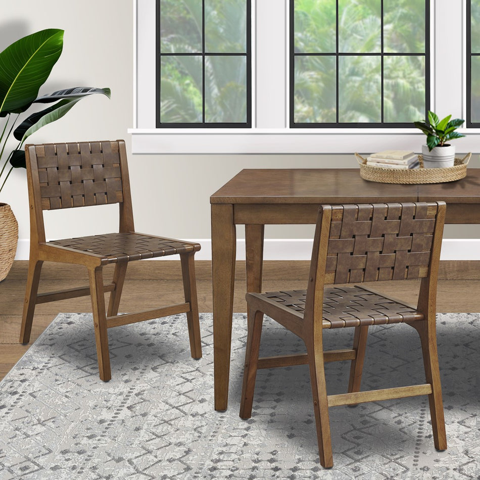 INK+IVY Oslo Faux Leather Woven Dining Chairs Set of 2 - Brown  Shop Online & Save - ExpressHomeDirect.com