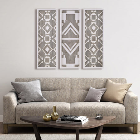 Madison Park Mandal Panel Printed Wood Wall Decor 3 Piece Set - Grey