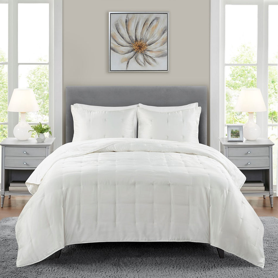 Beautyrest Ames 3 Piece Charmeuse Coverlet set - Ivory - King Size / Cal King Size