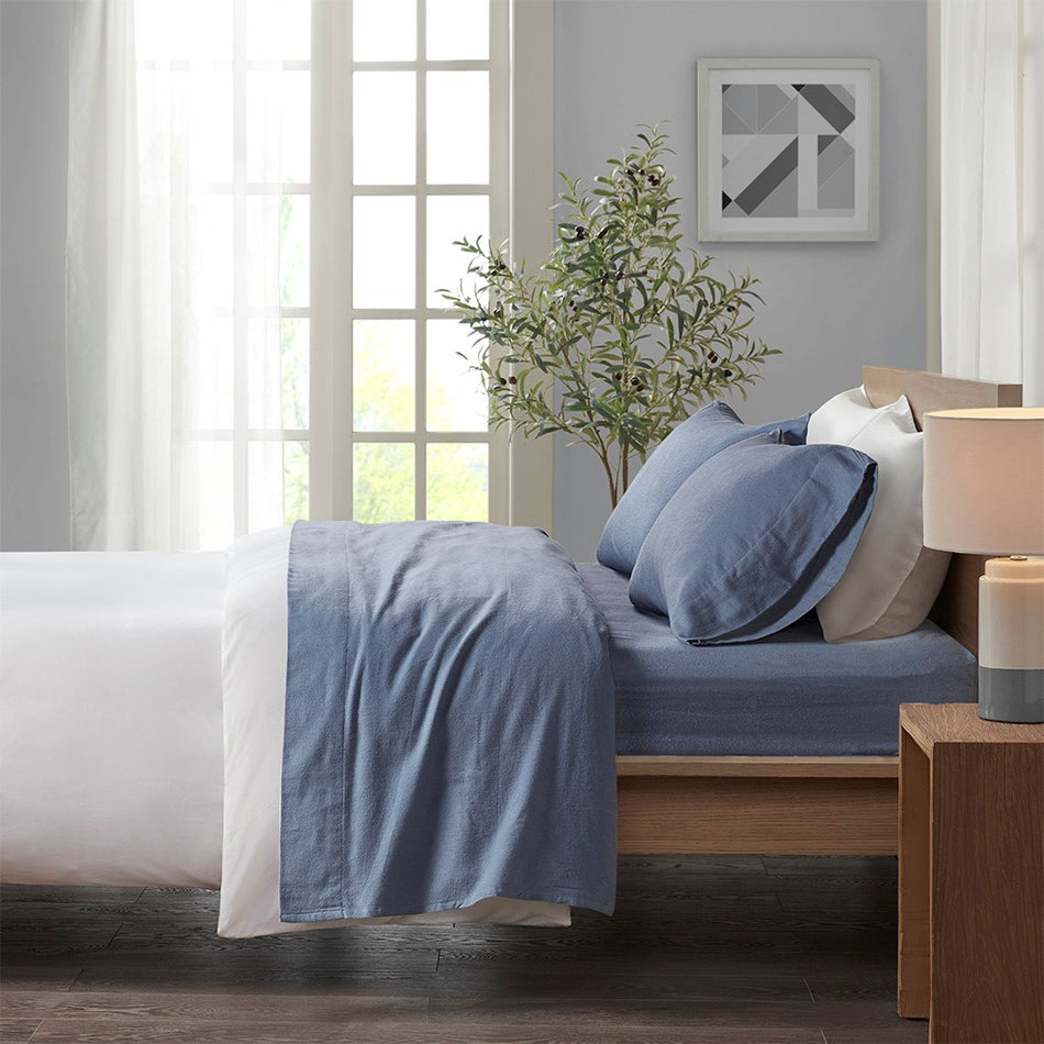 True North by Sleep Philosophy Cozy Cotton Flannel Printed Sheet Set - Blue Solid  - Full Size Shop Online & Save - ExpressHomeDirect.com