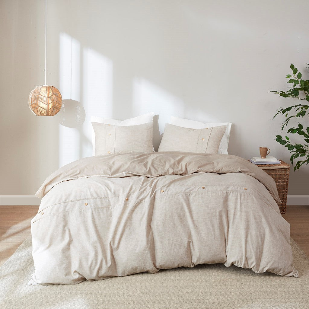Clean Spaces Dover 3 Piece Organic Cotton Oversized Duvet Cover Set - Natural  - Full Size / Queen Size Shop Online & Save - ExpressHomeDirect.com