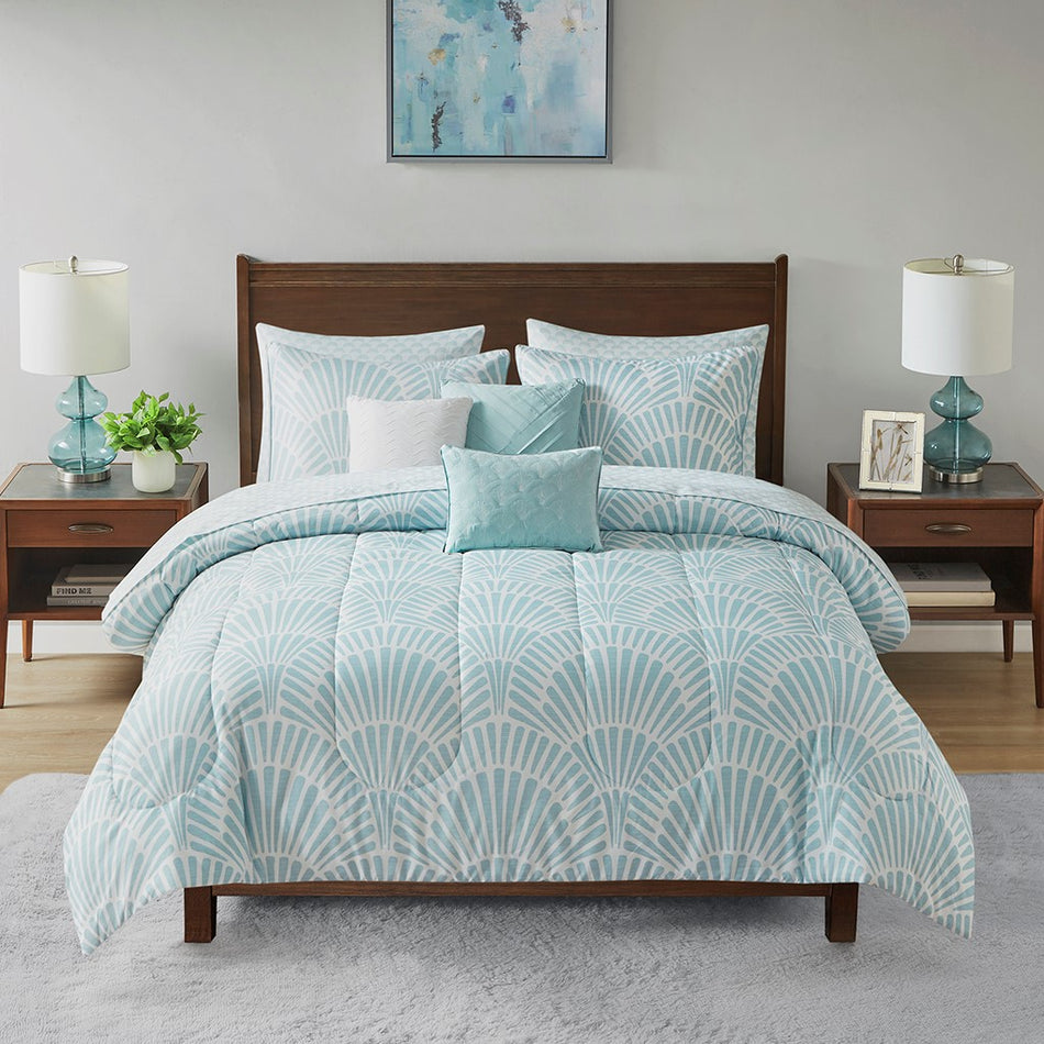 Beautyrest Conway 10 Piece Comforter Set with Bed Sheets - Aqua - Queen Size
