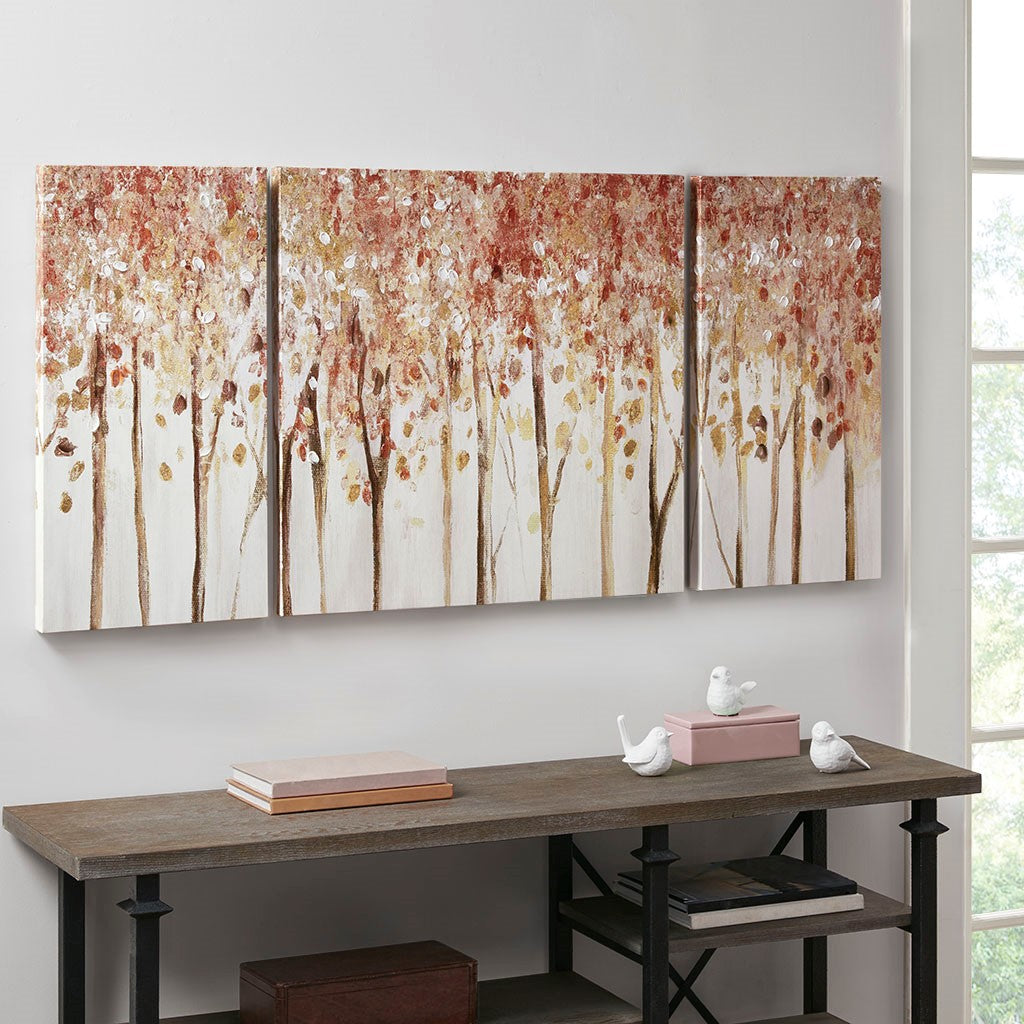 Madison Park Autumn Forest 3 Piece Canvas Art Palette Knife Embellishment - Red