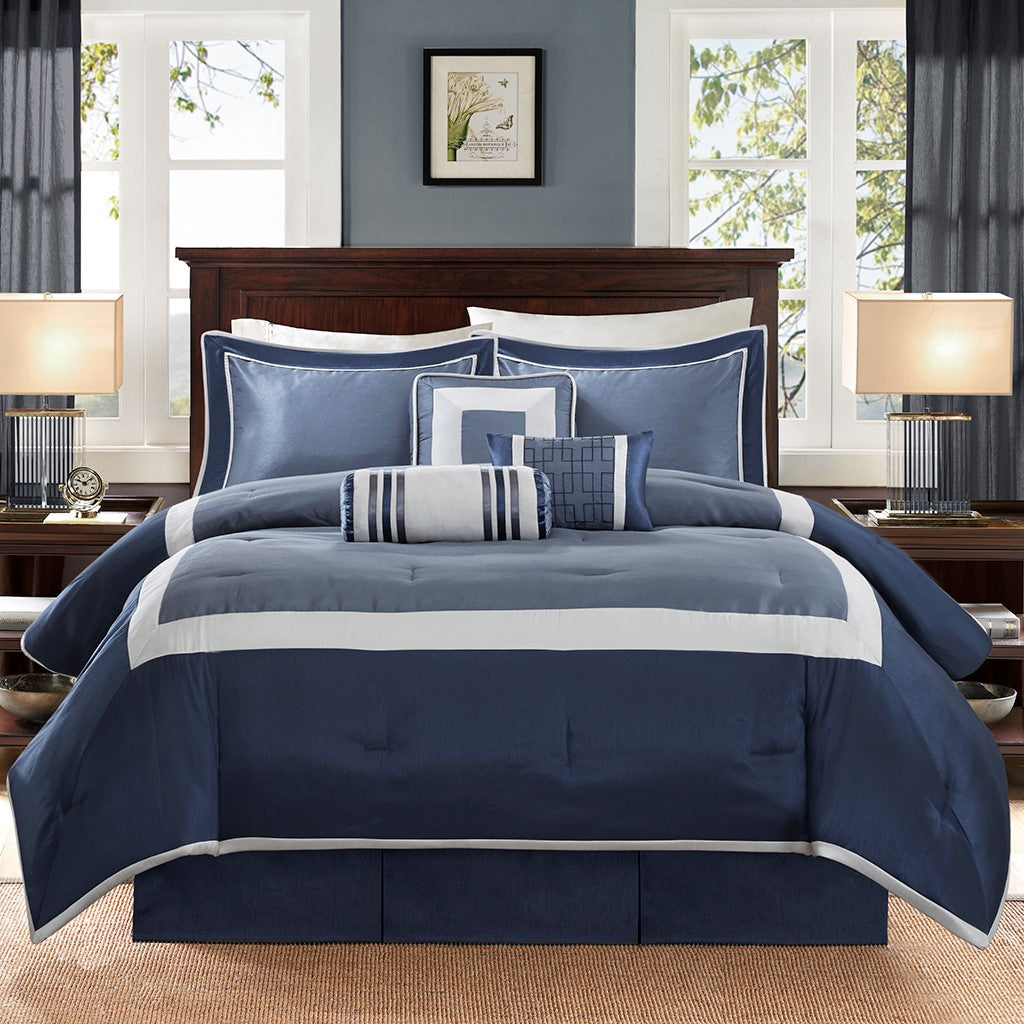 Madison Park Palisades Queen 7 Piece Comforter Set in Blue