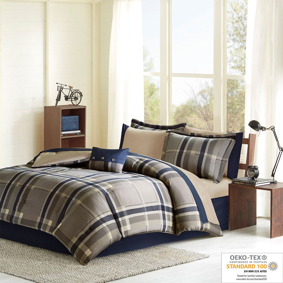 Intelligent Design Robbie Plaid Comforter Set with Bed Sheets - Navy Multi - Twin Size