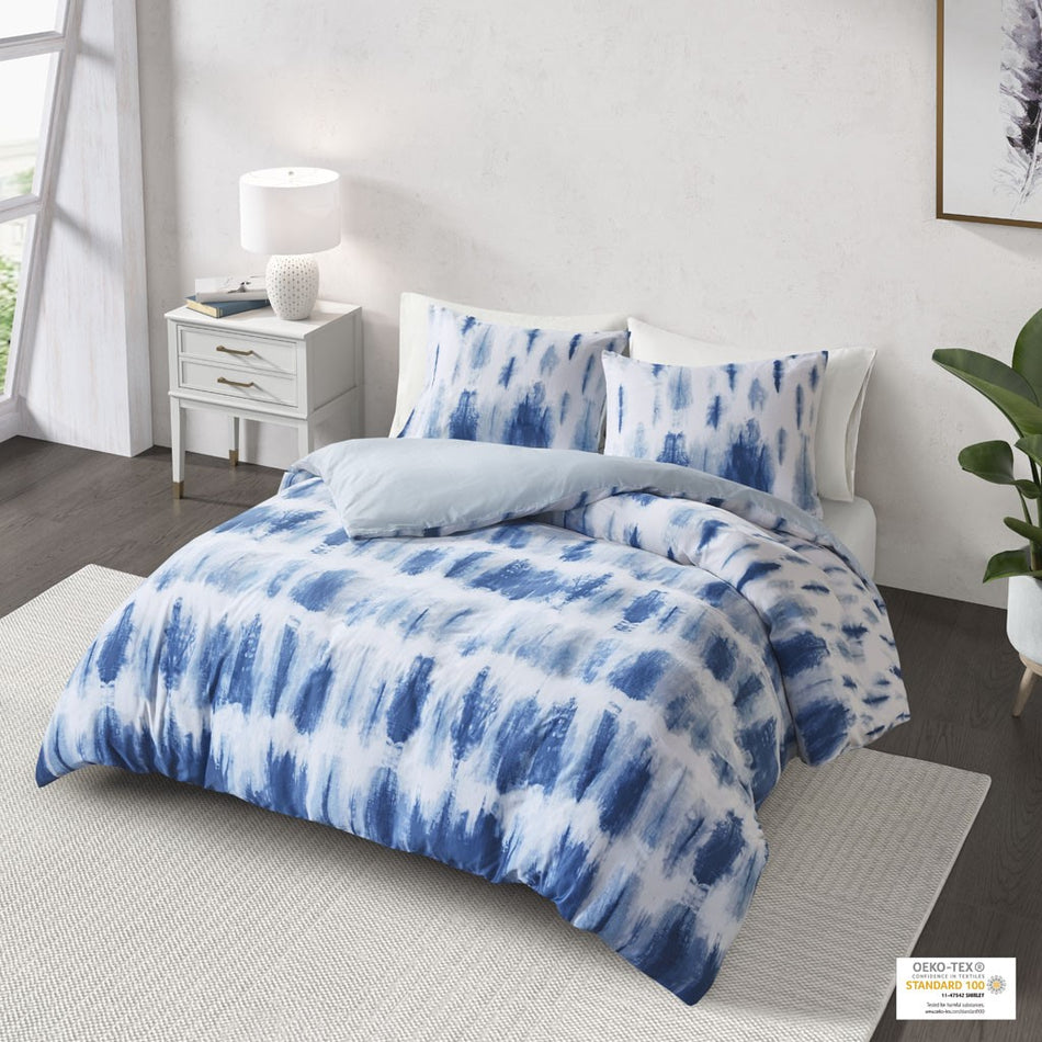 CosmoLiving Tie Dye Cotton Printed Duvet Cover Set - Blue - King Size / Cal King Size