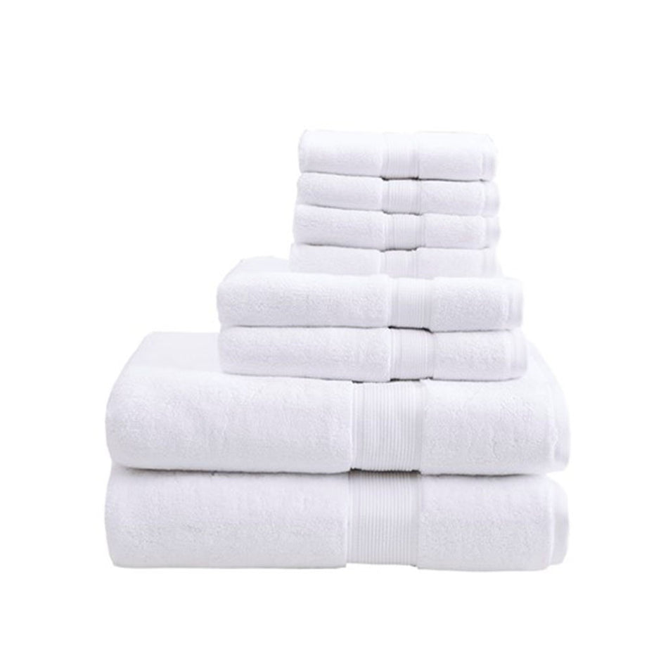 800GSM 100% Cotton 8 Piece Antimicrobial Towel Set - White