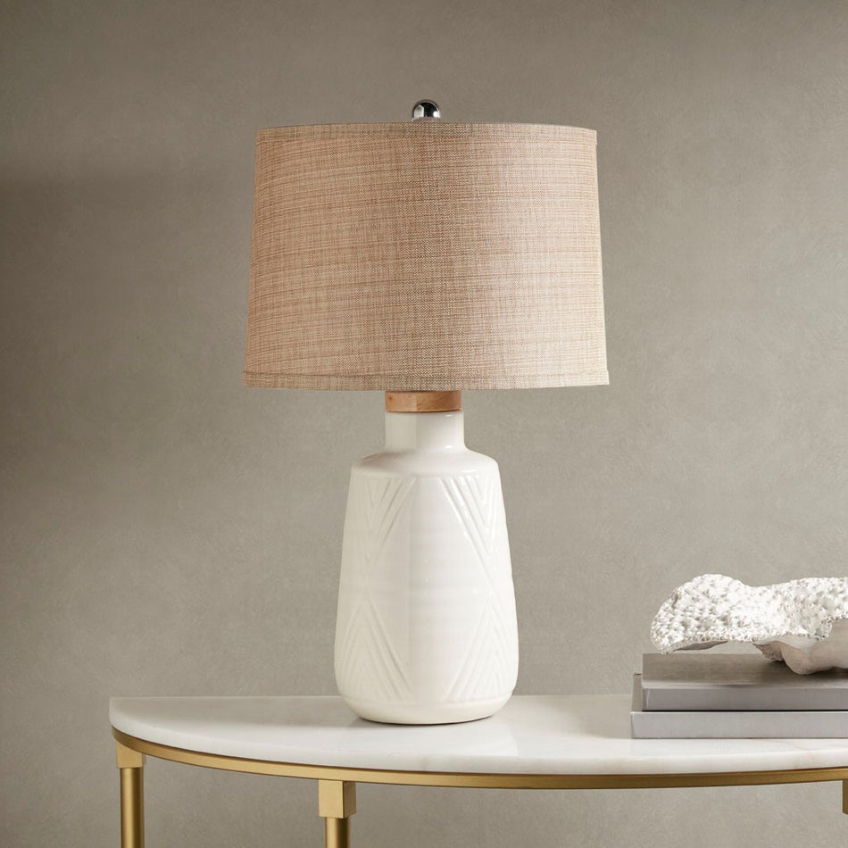 Tate Boho Textured Ceramic Table Lamp - Ivory