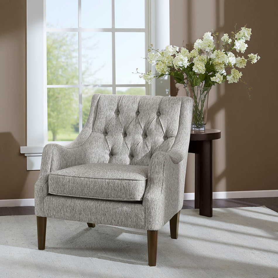 Madison Park Qwen Button Tufted Accent Chair - Grey 