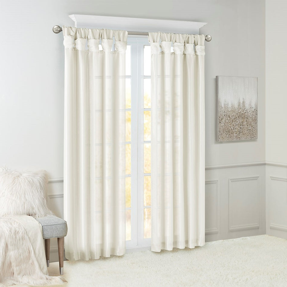 Emilia Twist Tab Lined Window Curtain - White - 50x95"