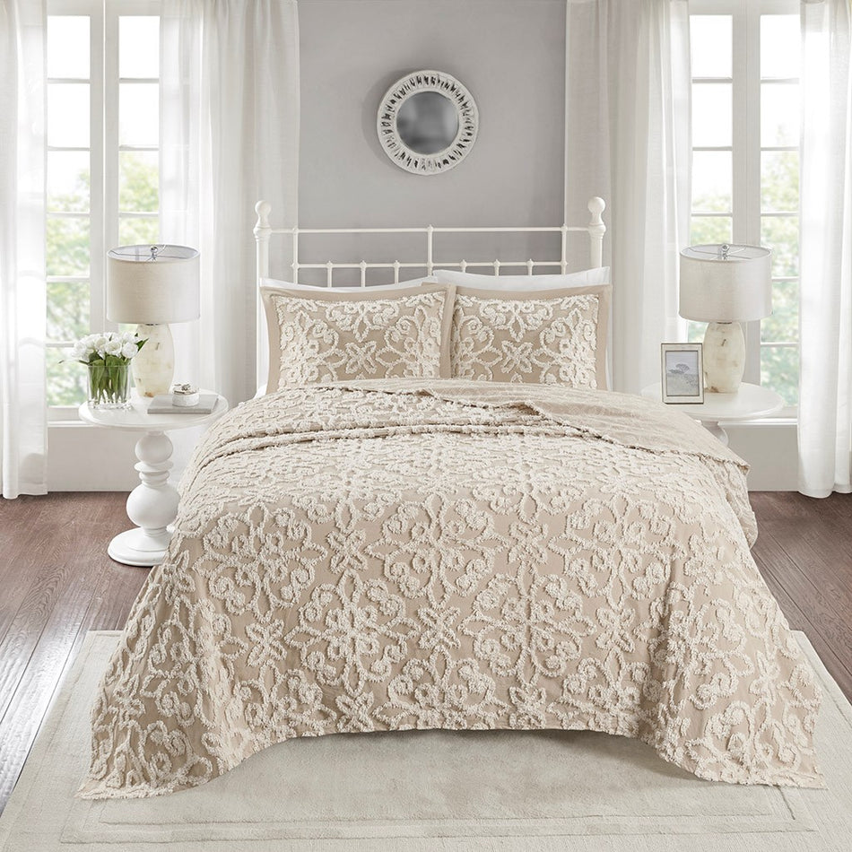 Madison Park Sabrina 3 piece Tufted Cotton  bedspread  set - Taupe  - Full Size / Queen Size Shop Online & Save - ExpressHomeDirect.com