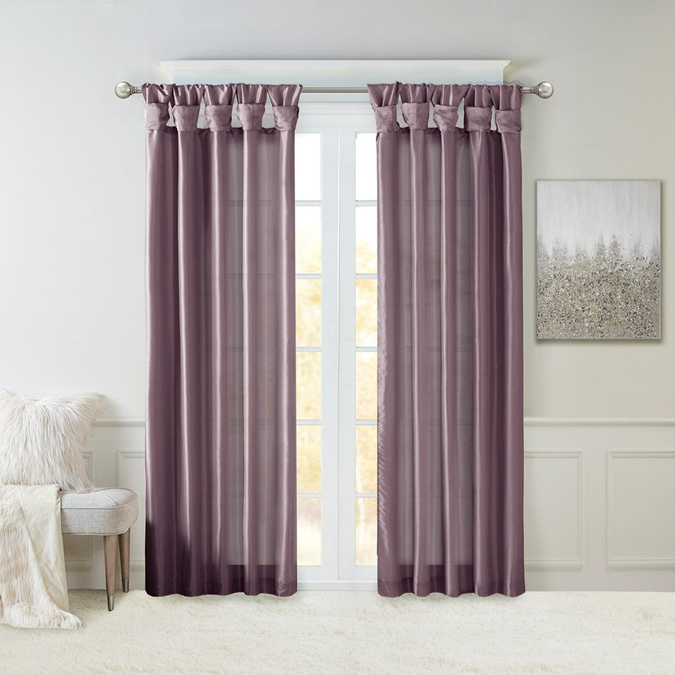 Madison Park Emilia Twist Tab Lined Window Curtain - Purple - 50x84"