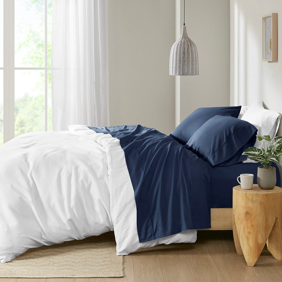 Madison Park Peached Percale Cotton Peached Percale Sheet Set - Navy - Queen Size