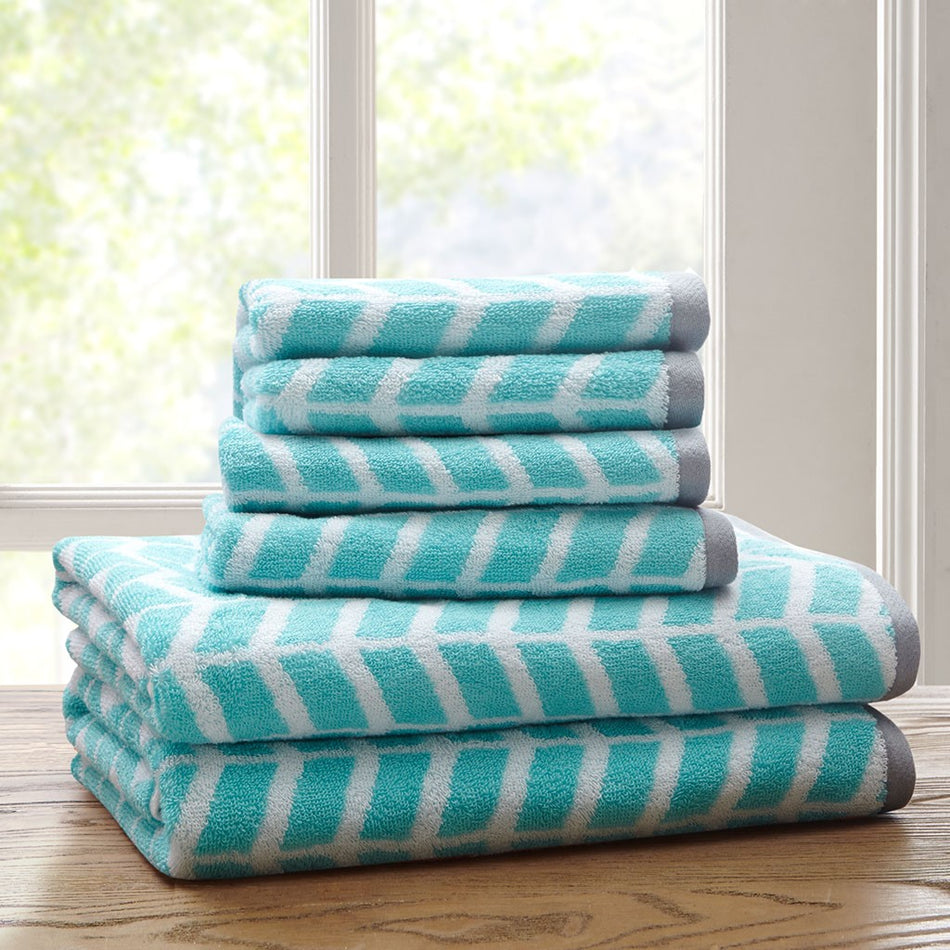 Intelligent Design Nadia Cotton Jacquard Bath Towel 6 Piece Set - Aqua 