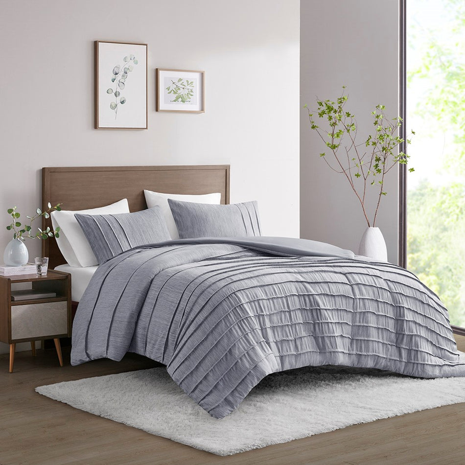 Beautyrest Maddox Striated Cationic Dyed Oversized Duvet Cover Set with Pleats
 - Blue - King/Cal King - BR12-3867