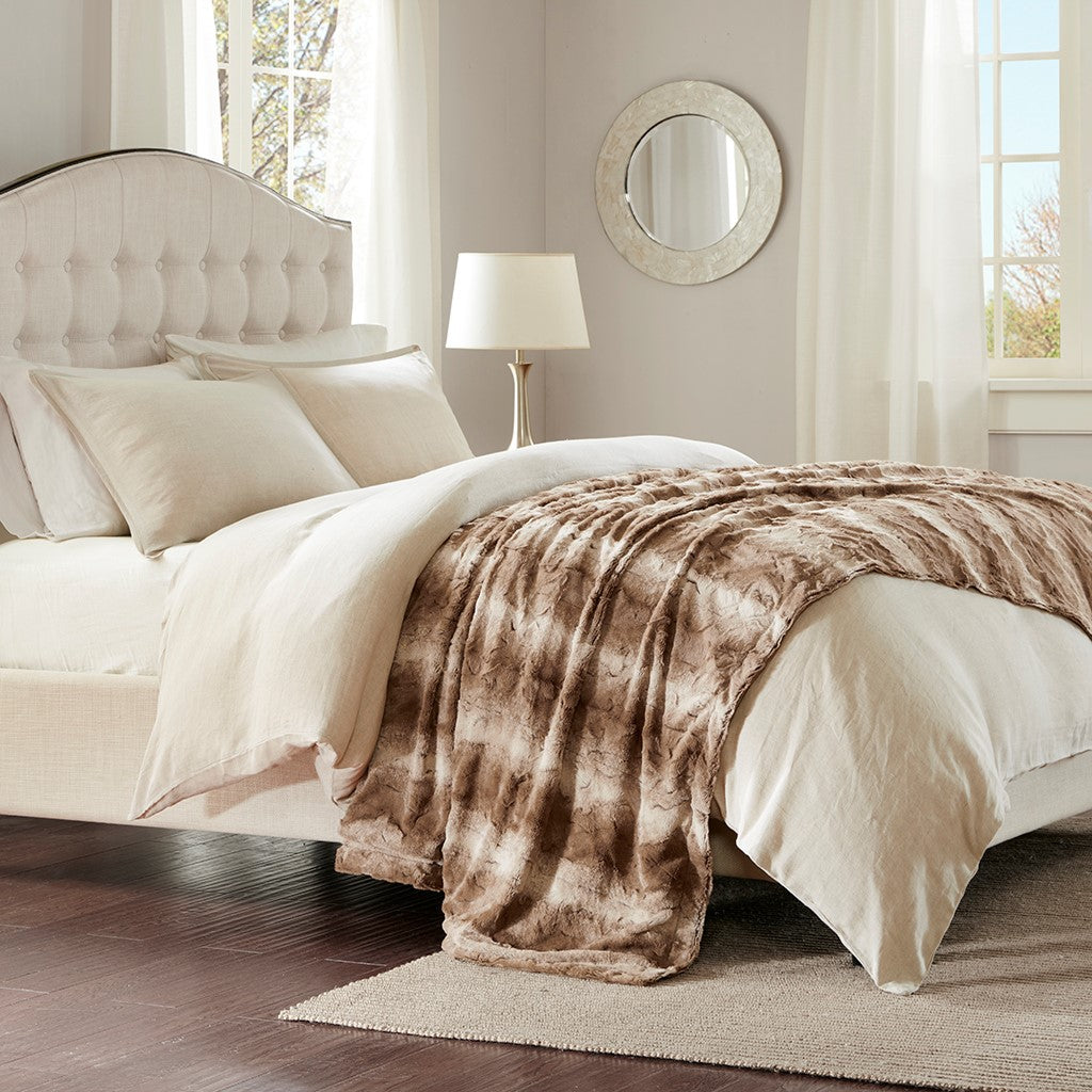 Madison Park Zuri Faux Fur Oversized Bed Throw - Tan - 96x80"