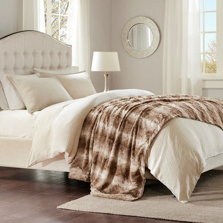 Madison Park Zuri Faux Fur Oversized Bed Throw - Tan - 96x80"