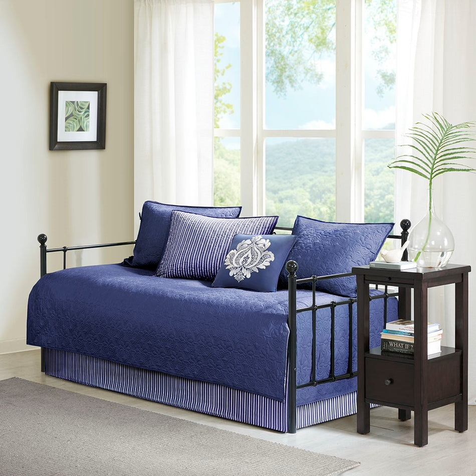 Madison Park Quebec 6 Piece Reversible Daybed Cover Set - Navy - Daybed Size - 39" x 75"