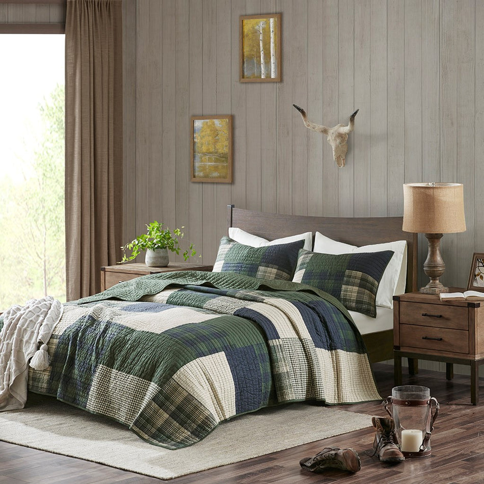 Woolrich Mill Creek Oversized Cotton Quilt Set - Green - King Size / Cal King Size