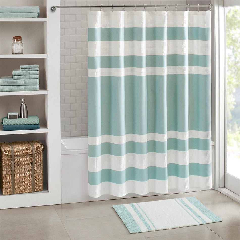 Madison Park Spa Cotton Reversible Bath Rug - Aqua - 24x72"