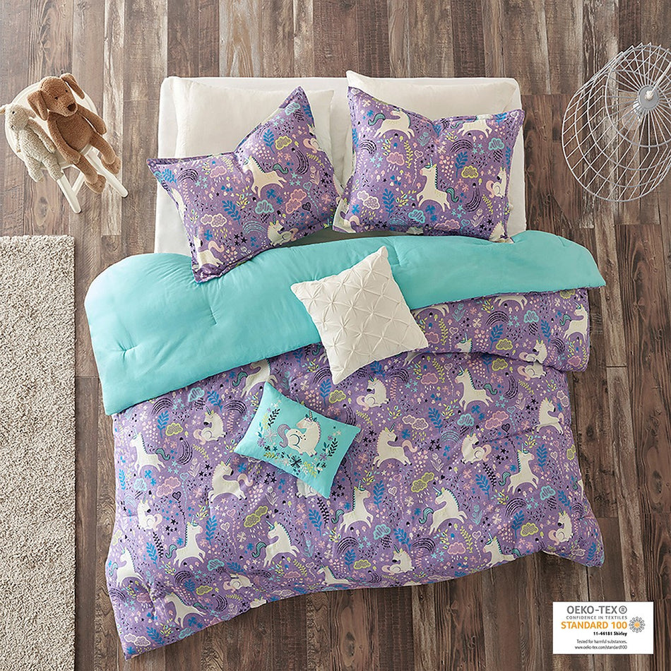 Urban Habitat Kids Lola Unicorn Cotton Comforter Set - Purple - Twin Size