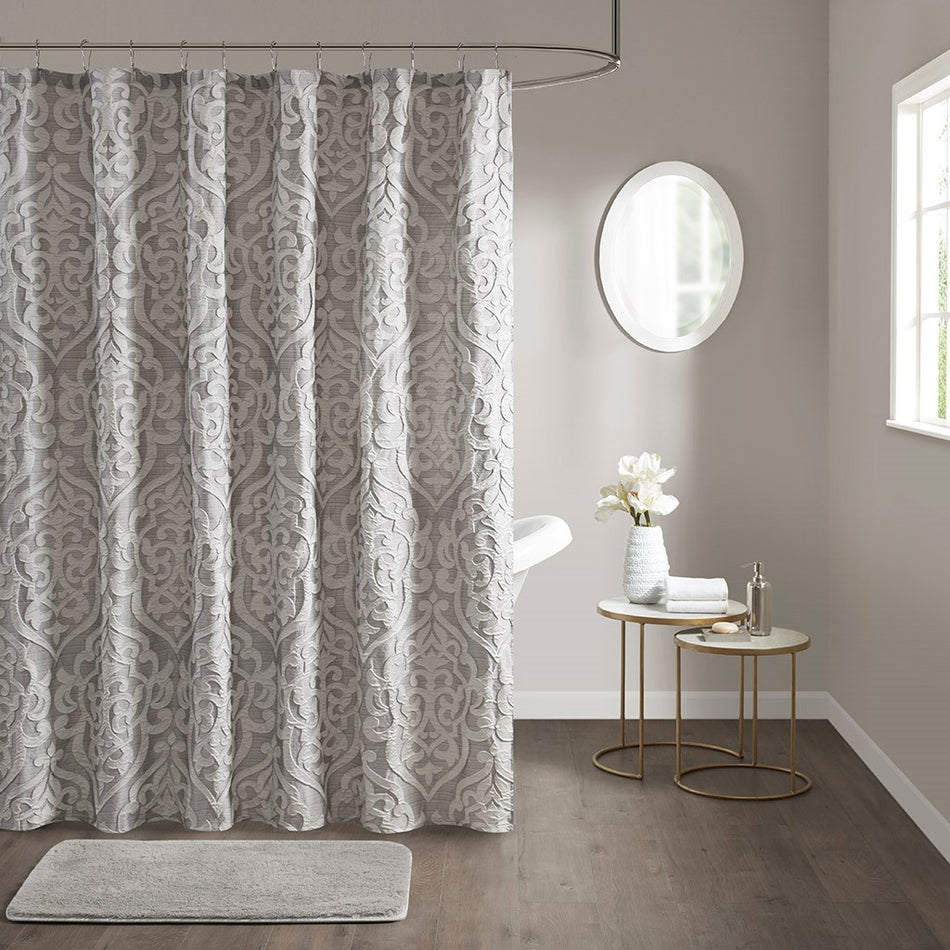 Madison Park Odette Jacquard Shower Curtain - Silver - 72x72"