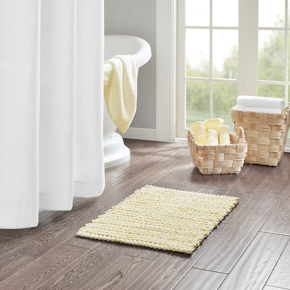Madison Park Lasso 100% Cotton Chenille Chain Stitch Rug - Yellow - 17x24"