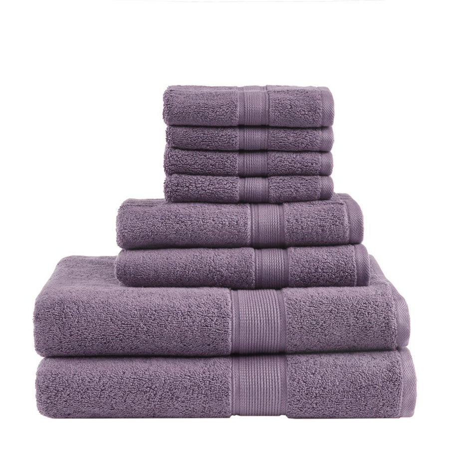 800GSM 100% Cotton 8 Piece Antimicrobial Towel Set - Light Purple