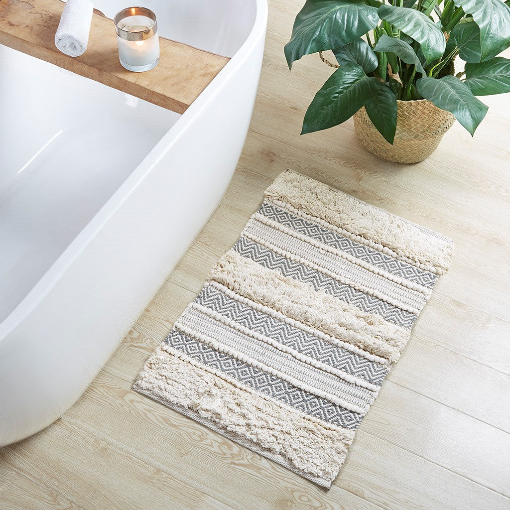 Shop Ansel Geo Diamond Yarn Dyed Cotton Tufted Bath Rug Grey