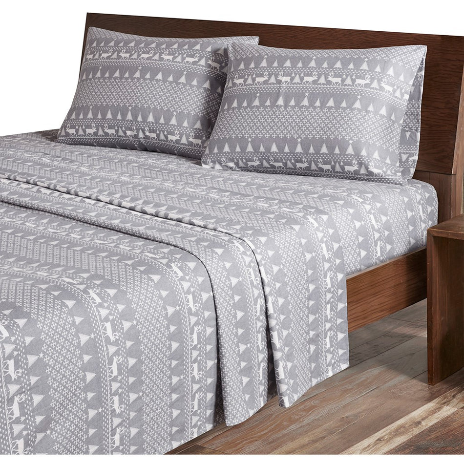 Cotton Flannel Sheet Set - Grey Winter Frost - Queen Size