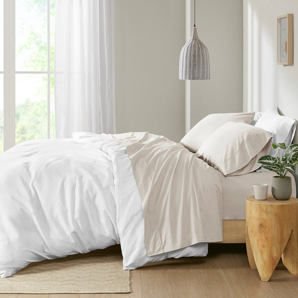 Madison Park Peached Percale Cotton Peached Percale Sheet Set - Ivory - Cal King Size