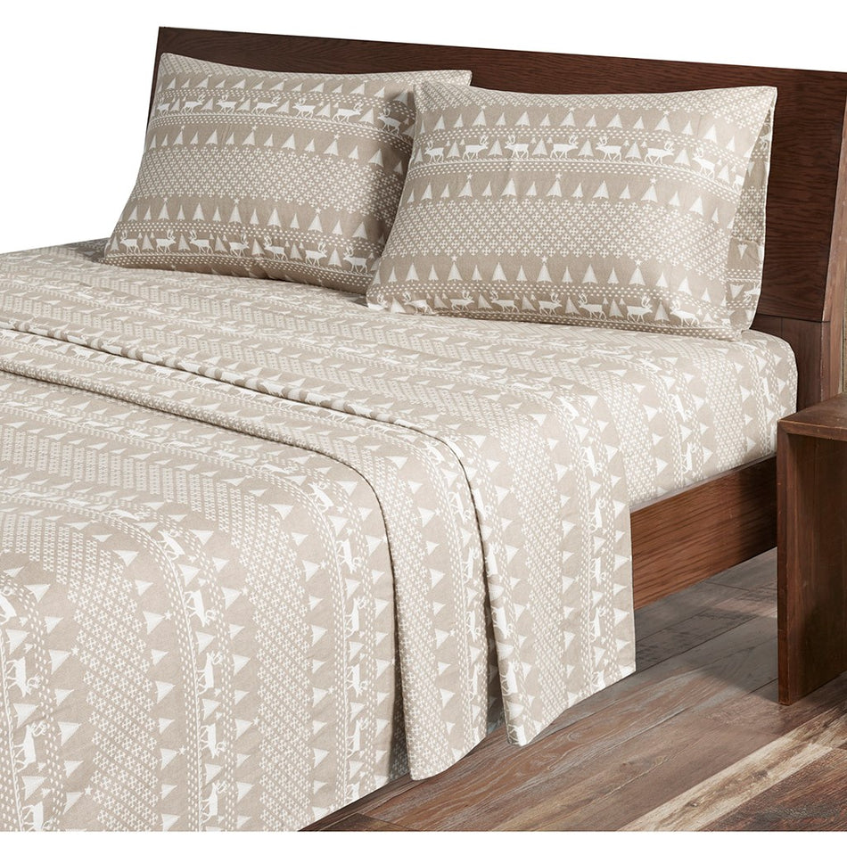 Cotton Flannel Sheet Set - Tan Winter Frost - King Size