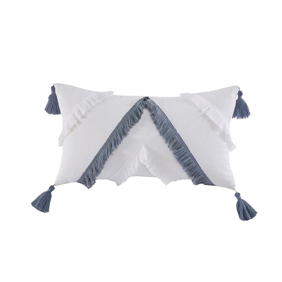 INK+IVY Reva Cotton Oblong Pillow with tassels - Off White / Blue - Oblong