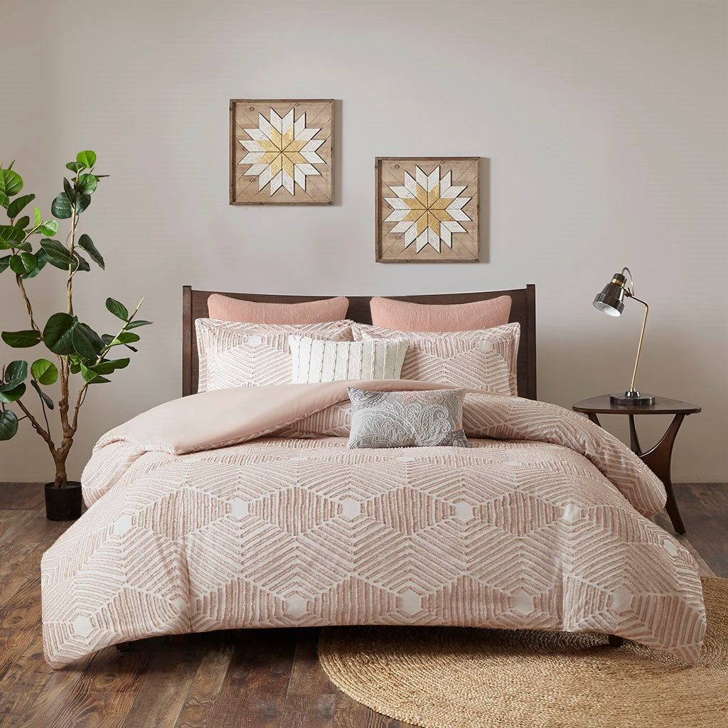 INK+IVY Ellipse Cotton Jacquard Duvet Cover Set - Blush  - Full Size / Queen Size Shop Online & Save - ExpressHomeDirect.com