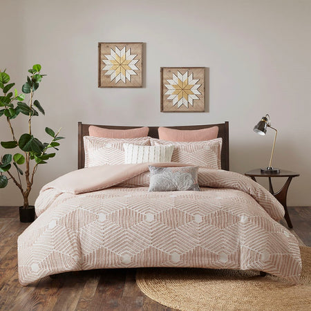 INK+IVY Ellipse Cotton Jacquard Duvet Cover Set - Blush  - Full Size / Queen Size Shop Online & Save - ExpressHomeDirect.com