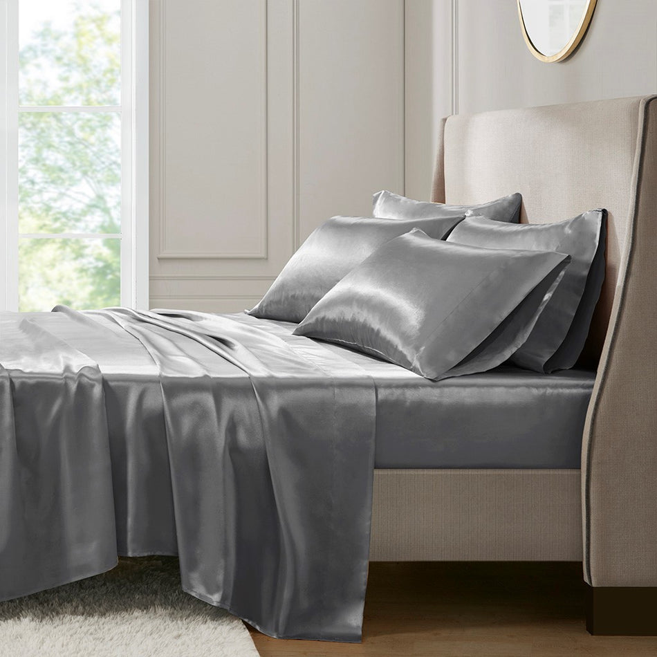 Satin Luxury 6 PC Sheet Set - Grey - Full Size