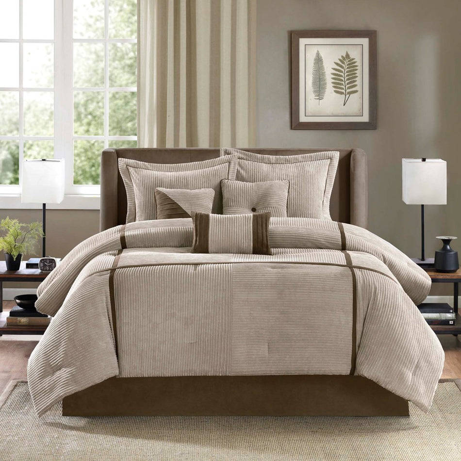 Dallas 7 Piece Comforter Set - Taupe - Cal King Size